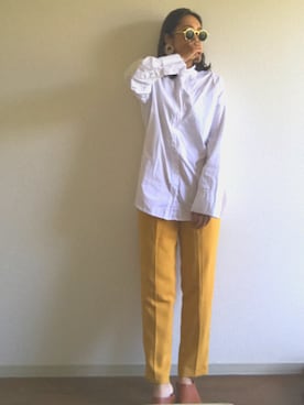 「マスタード」｜「アイテム（スリッポン）」を使った、yukinoさん（レディース・165cm）の夏コーディネート