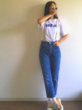 「アイテム（サスペンダー）」を使った、yukinoさん（レディース・165cm）の夏コーディネート