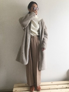 「ラップパンツ」｜「アイテム（ノーカラージャケット）」を使った、yukinoさん（レディース・164cm）の冬コーディネート