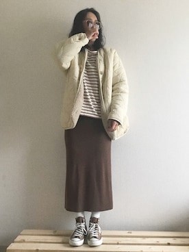 「CANAL JEAN（キャナルジーン）のアイテム（ノーカラージャケット）」を使った、yukinoさん（レディース・164cm）の冬コーディネート
