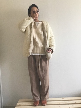 「CANAL JEAN（キャナルジーン）のアイテム（ノーカラージャケット）」を使った、yukinoさん（レディース・164cm）の冬コーディネート