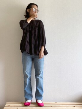 「SVEC（シュベック）のカンフーシューズ kung fu Shoes / ストラップパンプス（バレエシューズ）」を使った、yukinoさん（レディース・164cm）の秋コーディネート