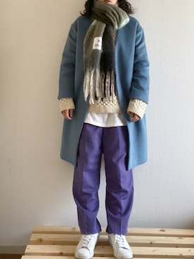 「ラフコーデ」｜「アイテム（ノーカラーコート）」を使った、yukinoさん（レディース・164cm）の冬コーディネート