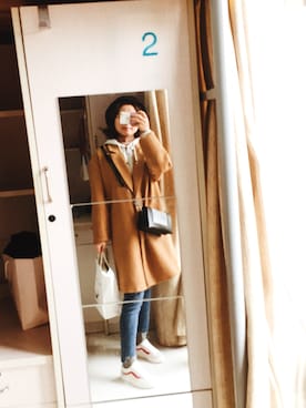 「PULL&BEAR（プルアンドベア）のアイテム（ダッフルコート）」を使った、瘦你一脸哼さん（レディース・155cm）の春コーディネート