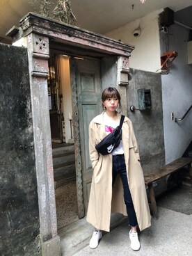 「アイテム（トレンチコート、ゴールド系）」を使った、Kikiさん（レディース・156cm）の春コーディネート