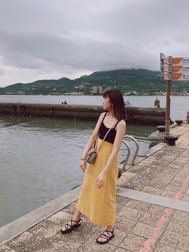 「オレンジスカート」｜Kikiさん（レディース・155cm）の夏コーディネート