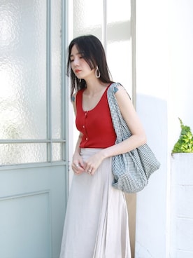 「UNE MANSION（ユヌマンション）のアイテム（タンクトップ）」を使った、UNE MANSIONさん（レディース・159cm）の夏コーディネート