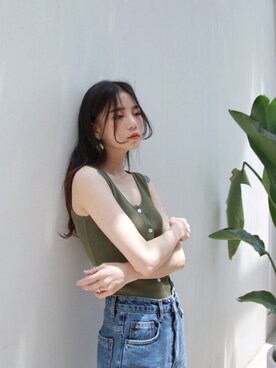 「UNE MANSION（ユヌマンション）のアイテム（タンクトップ）」を使った、UNE MANSIONさん（レディース・159cm）の夏コーディネート