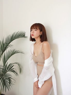 「リブニット」｜「アイテム（水着/着物・浴衣）」を使った、UNE MANSIONさん（レディース・159cm）の夏コーディネート