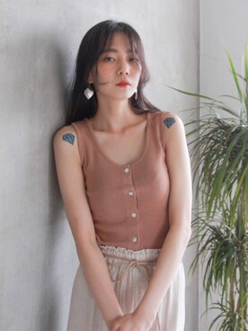 「UNE MANSION（ユヌマンション）のアイテム（タンクトップ）」を使った、UNE MANSIONさん（レディース・159cm）の夏コーディネート