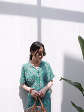 「アイテム（ワンピース/ドレス、グリーン系）」を使った、UNE MANSIONさん（レディース・159cm）の夏コーディネート