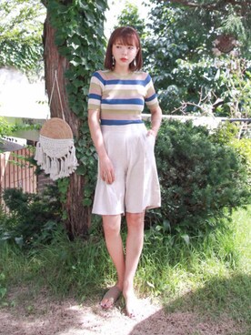 「マルチボーダーニット」｜UNE MANSIONさん（レディース・159cm）の夏コーディネート