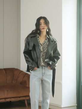 「UNE MANSION（ユヌマンション）のアイテム（ライダースジャケット）」を使った、UNE MANSIONさん（レディース・159cm）の秋コーディネート