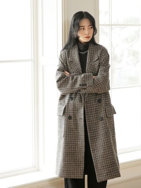 千鳥格子ロングチェスターコートを使った人気ファッション