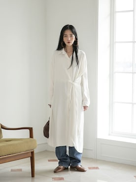 「ナチュラルスタイル」｜「アイテム（シャツワンピース）」を使った、UNE MANSIONさん（レディース・159cm）の冬コーディネート