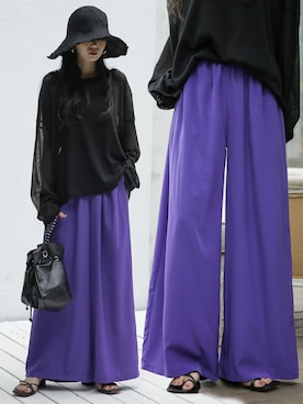 「ワイドシルエット」｜「アイテム（帽子）」を使った、UNE MANSIONさん（レディース・159cm）の夏コーディネート