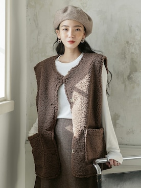 「韓国コーデ」｜「アイテム（ハンチング/ベレー帽）」を使った、UNE MANSIONさん（レディース・159cm）の秋コーディネート