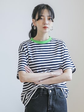 「ボーダーTシャツ」｜UNE MANSIONさん（レディース・159cm）の春コーディネート