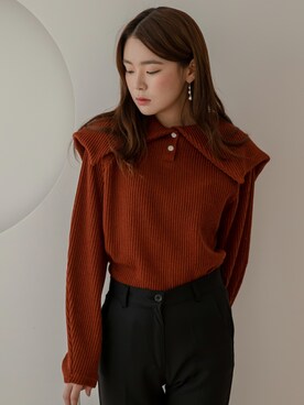 アンミヌ　UNMINOU ビッグカラーニット UNE MADE] ビッグカラーニットを使った人気ファッションコーディネート