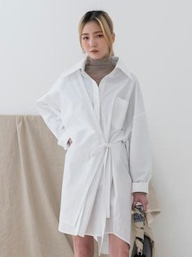 「韓国コーデ」｜「アイテム（シャツワンピース）」を使った、UNE MANSIONさん（レディース・159cm）の冬コーディネート