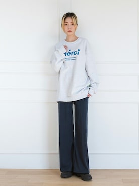 「リブニットパンツ」｜「アイテム（パンツ）」を使った、UNE MANSIONさん（レディース・159cm）の冬コーディネート