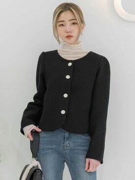 「韓国」｜「アイテム（ノーカラージャケット）」を使った、UNE MANSIONさん（レディース・159cm）の春コーディネート