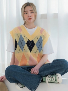 「UNE MANSION（ユヌマンション）のアイテム（ベスト）」を使った、UNE MANSIONさん（レディース・159cm）の春コーディネート