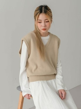 「UNE MANSION（ユヌマンション）のアイテム（ベスト）」を使った、UNE MANSIONさん（レディース・159cm）の夏コーディネート