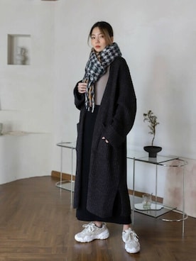 「ルームウェア」｜「アイテム（ノーカラーコート）」を使った、UNE MANSIONさん（レディース・159cm）の秋コーディネート