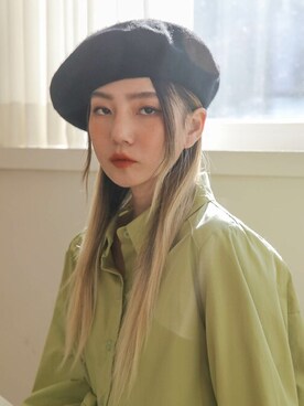 「韓国コーデ」｜「アイテム（ハンチング/ベレー帽）」を使った、UNE MANSIONさん（レディース・159cm）の冬コーディネート