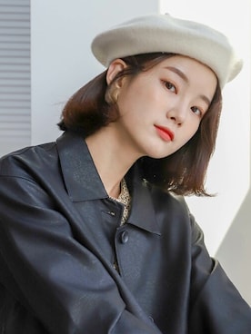 「韓国コーデ」｜「アイテム（ハンチング/ベレー帽）」を使った、UNE MANSIONさん（レディース・167cm）の冬コーディネート