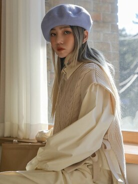 「韓国コーデ」｜「アイテム（ハンチング/ベレー帽）」を使った、UNE MANSIONさん（レディース・159cm）の冬コーディネート