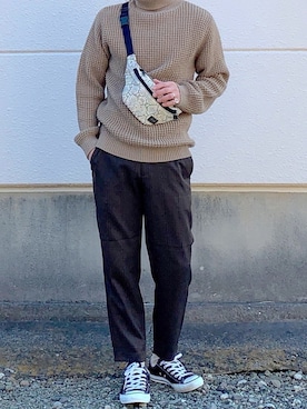 「H&M（エイチ・アンド・エム）のアイテム（ニット/セーター）」を使った、TOGOさん（メンズ・168cm）の冬コーディネート