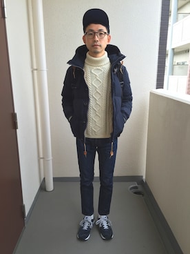「A.P.C.」｜「アイテム（ダウンジャケット/コート）」を使った、サクさん（メンズ・172cm）の冬コーディネート