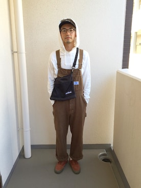 「Wrangler（ラングラー）のアイテム（オールインワン・サロペット）」を使った、サクさん（メンズ・172cm）の秋コーディネート