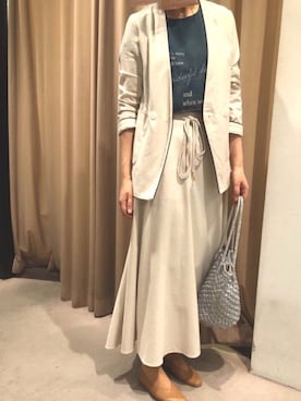 「ノーカラージャケット」｜「アイテム（その他シューズ）」を使った、Shokoさん（レディース・170cm）の春コーディネート