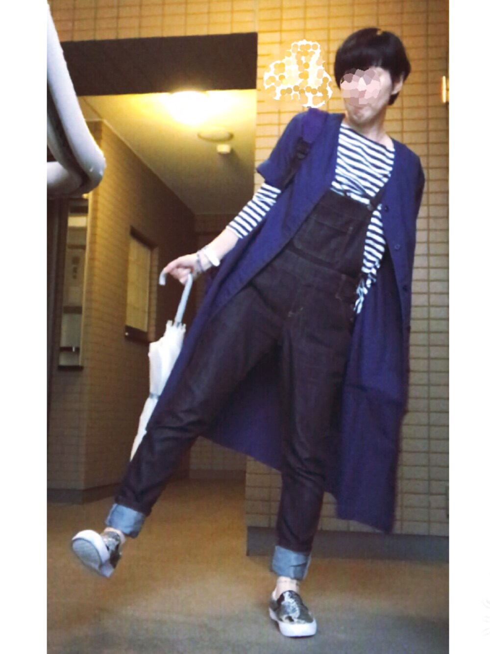 「青、青が好き、サロペット、半袖コート」｜「MHL.のHEAVY DENIM CANVAS（ワンピース、ブルー系）」を使った、brikoさん（レディース・161cm）の春コーディネートの1枚目の写真