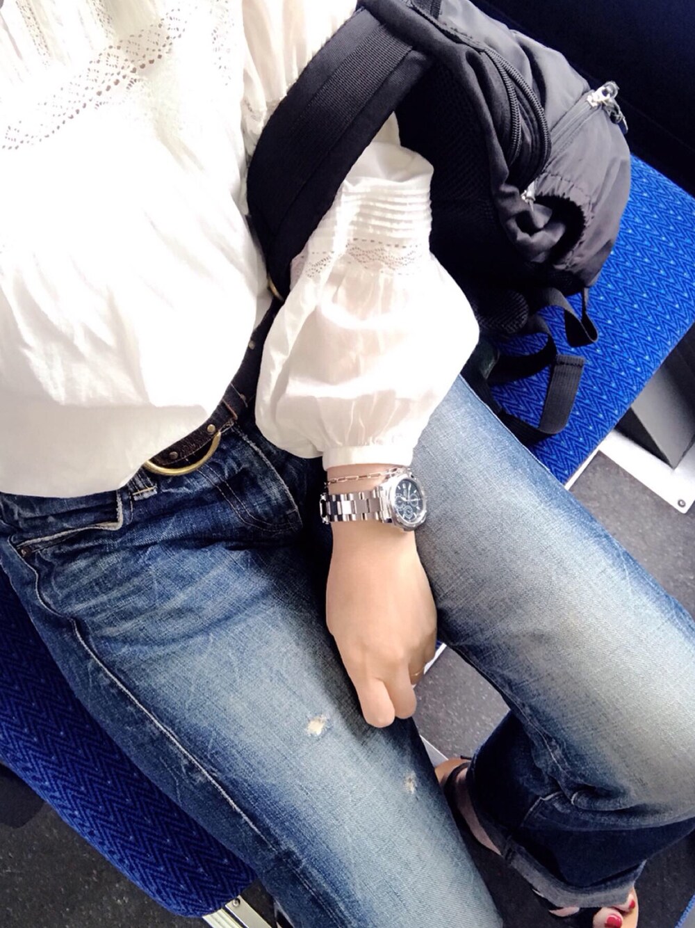 「デニム、甘辛mix」｜「zenのアイテム（デニムパンツ、ブルー系）」を使った、brikoさん（レディース・161cm）の夏コーディネートの1枚目の写真