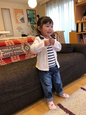 「ボーダー×デニム」｜「アイテム（その他）」を使った、aiyuiさん（キッズ・70cm）の冬コーディネート