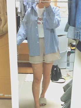 「MY（マイ）のアイテム（トップス、ブルー系）」を使った、葉佳霖さん（レディース・149cm）の春コーディネート