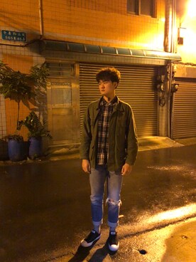 「CACO（カコ）のアイテム（ジャケット/アウター）」を使った、陳威佑さん（メンズ・175cm）の冬コーディネート