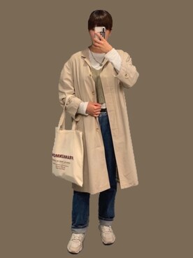 「韓国」｜「アイテム（ステンカラーコート）」を使った、나さん（レディース・171cm）の秋コーディネート