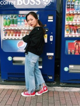 「jouetie（ジュエティ）のアイテム（ライダースジャケット）」を使った、jouetieさん（レディース・154cm）の冬コーディネート