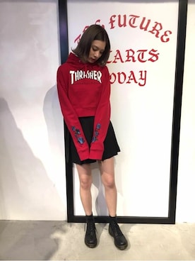「THRASHER（スラッシャー）のアイテム」を使った、jouetieさん（レディース・166cm）の冬コーディネート