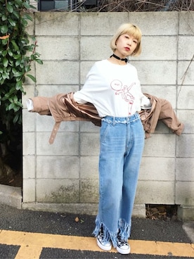 「jouetie（ジュエティ）のアイテム（ライダースジャケット）」を使った、jouetieさん（レディース・154cm）の冬コーディネート