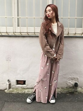 「jouetie（ジュエティ）のアイテム（ライダースジャケット）」を使った、jouetieさん（レディース・163cm）の冬コーディネート