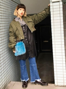 「jouetie（ジュエティ）のアイテム（MA-1）」を使った、jouetieさん（レディース・155cm）の秋コーディネート