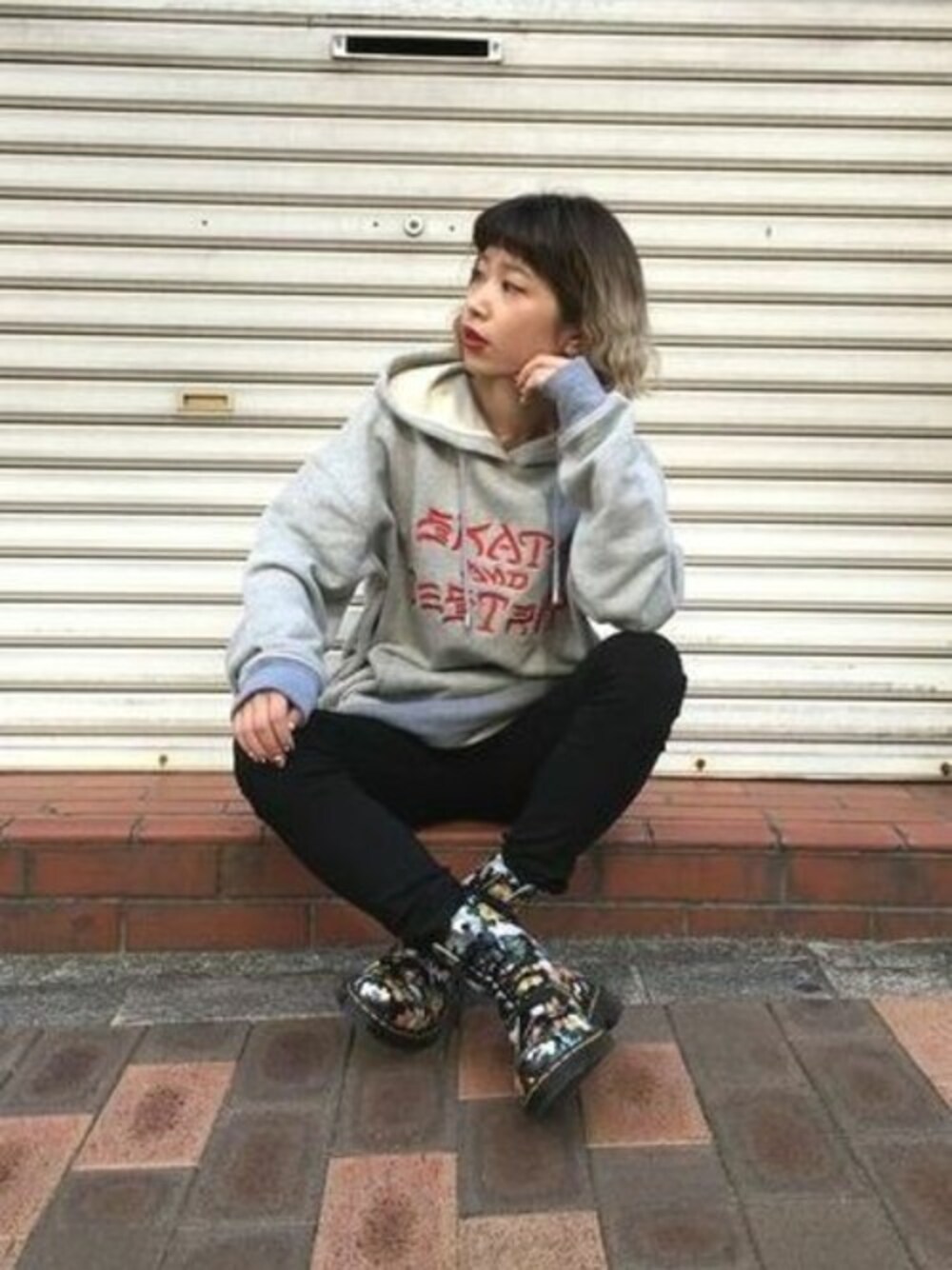 jouetieさんの「THRASHER SKATE AND DESTROY HOODIE（THRASHER）」を使ったコーディネート