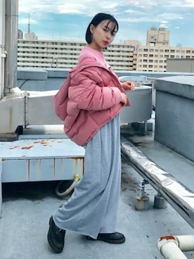 「アイテム（ダウンジャケット/コート、ピンク系）」を使った、jouetieさん（レディース・158cm）の秋コーディネート