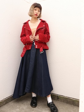 「jouetie（ジュエティ）のアイテム（ライダースジャケット）」を使った、jouetieさん（レディース・155cm）の秋コーディネート